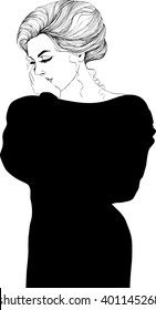 Vector fashion illustration of woman in black dress.