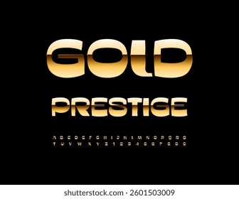 Vector Fashion logo Gold Prestige. Trendy Elegant Gold Font. Stylish Digital Alphabet Letters and Numbers set.