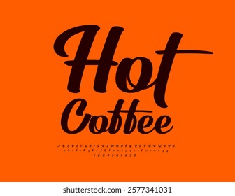 Vector Fashion logotype Hot Coffee. Stylish Calligraphic Font. Cursive Alphabet Letters and Numbers set.