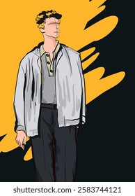 Vector Fashion man. Sketch of a fashion man in a jacket on a white background. Autumn man. Street style