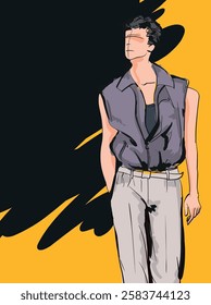 Vector Hombre de moda. Bosquejo de un hombre de moda en una chaqueta sobre un fondo blanco. Hombre de otoño. Estilo de calle