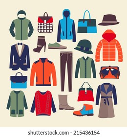vector fashion men and woman clothes and accessorie  set collection