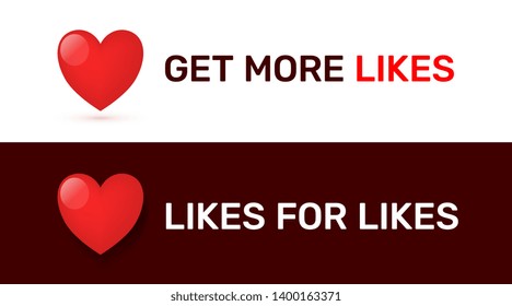 Vector fashion message with heart on color background. Flat style notification design for banner, socila media to get more likes