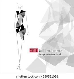 Vector fashion model. Vector sketch silhouette. Vector fashion outline. Vector style  lady. Vector fashion stylized black girl. Magazine cover. Fashion shopping.