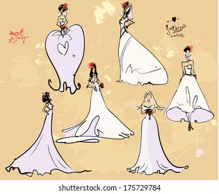 Vector fashion models: wedding set