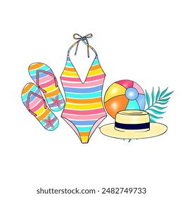 Vector fashion on the beach with white background.