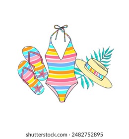 Vector fashion on the beach with white background.