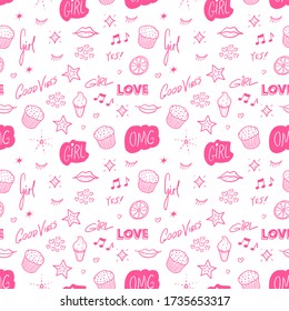 Vector fashion pattern. Girly seamless texture design. Girl power.