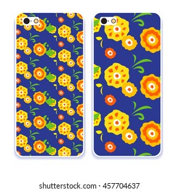 Vector fashion phone case. Colorful cover with flowers. Decorative hand drawn background for your gadget 