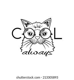 Vector Fashion Portrait of Hipster Cat in Big Glasses. Cool cat