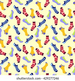 Vector fashion Seamless pattern with colored socks. Various multy colored socks- Illustration