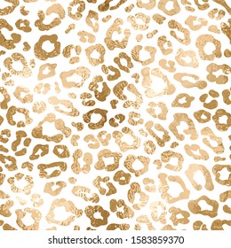 Vector fashion seamless pattern with gold leopard fur texture. Metallic animal skin print on white background