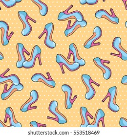  vector fashion seamless pattern with hand drawn high heels shoes