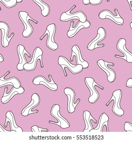  vector fashion seamless pattern with hand drawn high heels shoes