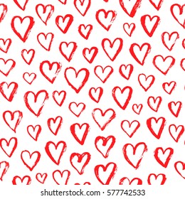 Vector fashion seamless pattern with hearts on Happy Valentines Day. Doodle style