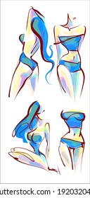 
VECTOR fashion Set with a
stylish  original hand-drawn graphics sketch graphic with beautiful young girl model in bikini for design beauty logo 