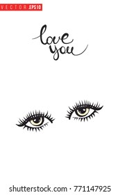 Vector fashion sight with motivational text: love you. Fashion accessory illustration in glamour style for beauty salon, shop, blog print. Isolated symbol on white background.