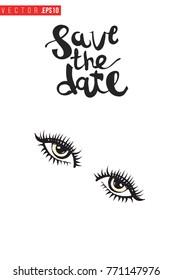 Vector fashion sight with motivational text: save the date. Fashion accessory illustration in glamour style for beauty salon, shop, blog print. Isolated symbol on white background.