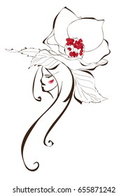 vector fashion sketch. girl with flowers