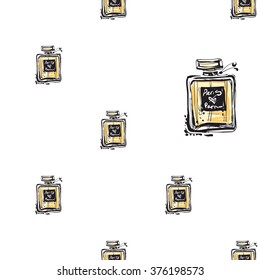 Vector fashion sketch. Hand drawn graphic cologne. Contrasty glamour fashion seamless pattern in vogue style. Isolated elements on white background