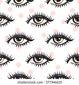Vector fashion sketch. Hand drawn graphic eye, red lip, lip. Contrasty glamour fashion seamless pattern in vogue style. Isolated elements on white background