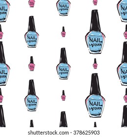 Vector fashion sketch. Hand drawn graphic varnish, lacquer, nail polish, enamel. Contrast glamour fashion seamless pattern in vogue style. Isolated elements on white background