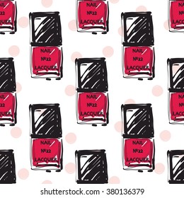 Vector fashion sketch. Hand drawn graphic nailpolish. Contrast glamour fashion seamless pattern in vogue style. Isolated elements on white background