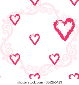 Vector fashion sketch. Hand drawn graphic glossy and shine heart. Glamour fashion seamless pattern in vogue style. Isolated elements on white background