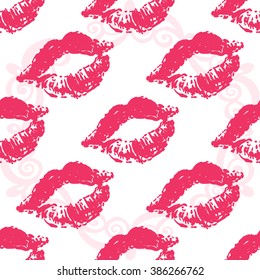 Vector fashion sketch. Hand drawn graphic glossy and shine kiss. Glamour fashion seamless pattern in vogue style. Isolated elements on white background