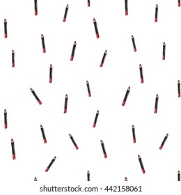 Vector fashion sketch. Hand drawn graphic glossy and shine lip pencil. Glamour fashion seamless pattern in vogue style. Isolated elements on white background