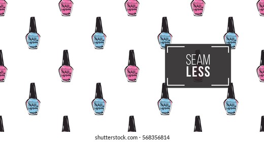 Vector fashion sketch. Hand drawn graphic varnish, lacquer, nailpolish, enamel. Contrasty glamour fashion seamless pattern in vogue style. Isolated elements on white background