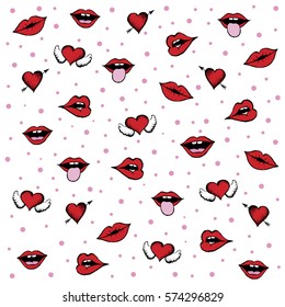 Vector fashion sketch. Hand drawn graphic red lip, lip, eye.