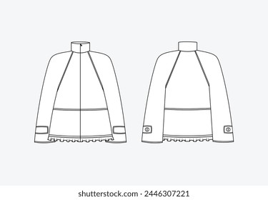 Vector fashion sketch Jacket, woman mens jacket technical drawing, fashion CAD, flat, template, long sleeved jacket. heavy weight jacket with front, back view, white color
