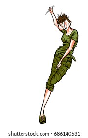 VECTOR Fashion stylish original hand drawing with the body of a beautiful young girl model for design.