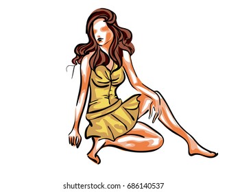 VECTOR Fashion stylish original hand drawing with the body of a beautiful young girl model for design.