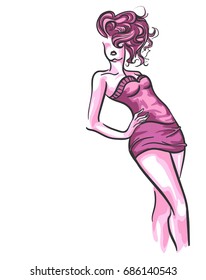 VECTOR Fashion stylish original hand drawing with the body of a beautiful young girl model for design.