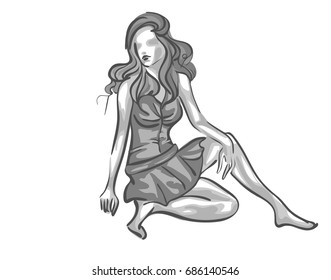 VECTOR Fashion stylish original hand drawing with the body of a beautiful young girl model for design.
