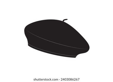 Vector fashion technical drawing of a french beret. Wool fabric.