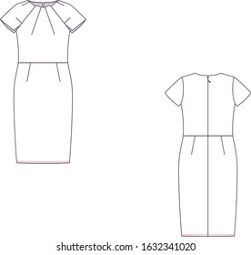 Vector fashion technical sketch of women middle sundress.