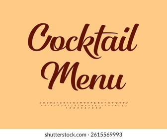 Vector Fashion template Cocktail Menu with Stylish Cursive Font. Beautiful Calligraphic set of Alphabet Letters and Numbers