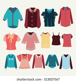  Vector fashion women's shirts and colorful female t-shirts for you design.