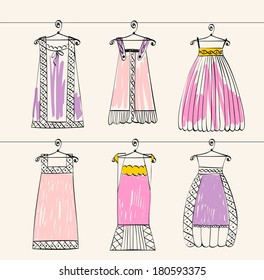 vector fashionable beautiful clothes for little girls