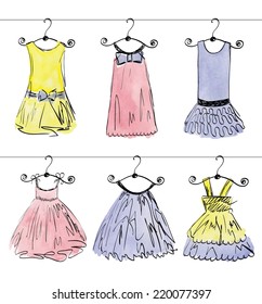 vector fashionable beautiful clothes for little girls