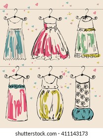 vector fashionable beautiful clothes for little girls