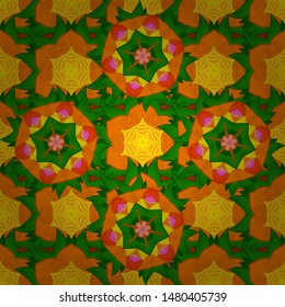 Vector Fashionable fabric pattern. Colour Spring Theme seamless pattern Background. Flat Flower Elements Design. Cute flowers pattern with yellow, orange and green colors.