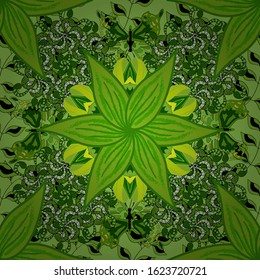 Vector Fashionable fabric pattern. Colour Spring Theme seamless pattern Background. Cute flowers pattern with yellow, black and green colors. Flat Flower Elements Design.