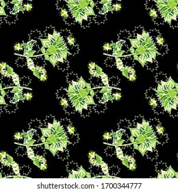  Vector Diseño de tela de moda. Color verde, blanco y negro.Color Spring Theme Patrón de fondo sin fisuras. Diseño de elementos de flores planas.