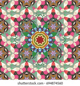 Vector Fashionable fabric pattern. Cute flowers pattern with background. Flat Flower Elements Design. Colour Spring Theme seamless pattern Background.