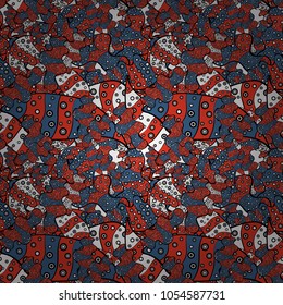 Vector. Fashionable fabric pattern. Doodles black, orange and blue on colors. Seamless pattern Print.