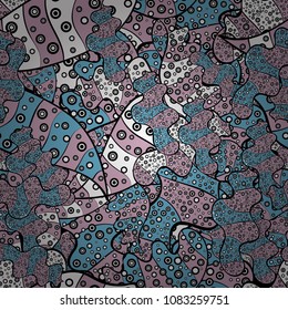 Vector. Fashionable fabric pattern. Doodles black, neutral and blue on colors. Design wrapping and gift paper, greeting cards, banner and posters design. Seamless pattern Print.
